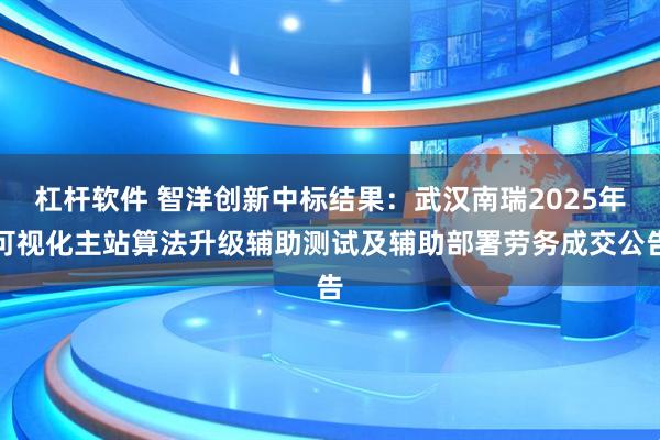 杠杆软件 智洋创新中标结果：武汉南瑞2025年可视化主站算法升级辅助测试及辅助部署劳务成交公告